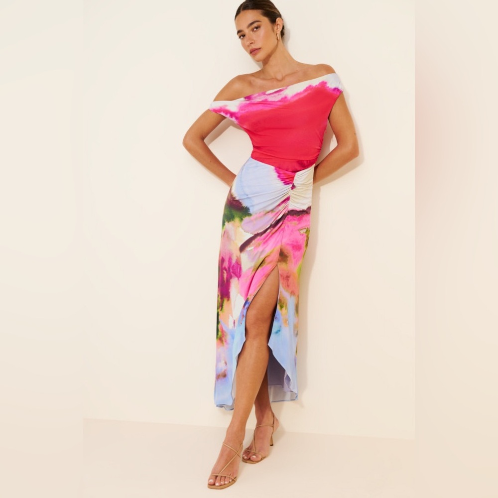 Amur Ella Printed Jersey Dress Size 12 Off the Shoulder